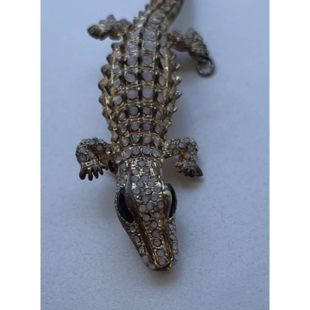Vintage Alligator Stone Brooch Pendant Gold Tone Pin Women’s Sz 5” RARE - Picture 2 of 8
